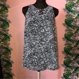 Who What Wear Black & White Paisley Print Sheer Tank Blouse